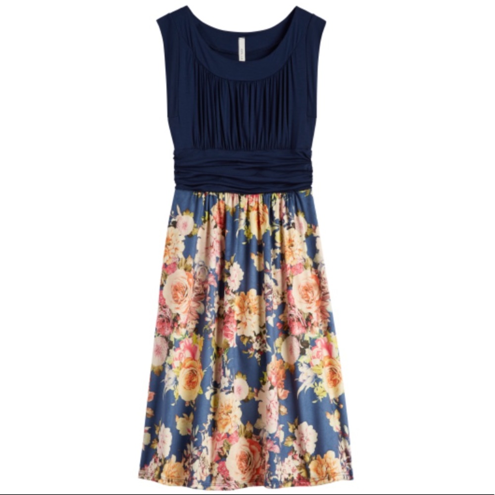 Faux Suede Knit Floral Dress